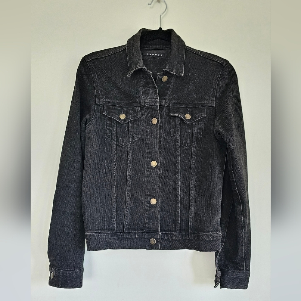 Theory Black Crop Denim Jean Jacket S Small